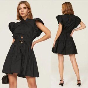 Derek Lam 10 Crosby Finn Ruffle Wrap Mini Dress Black Women's 0